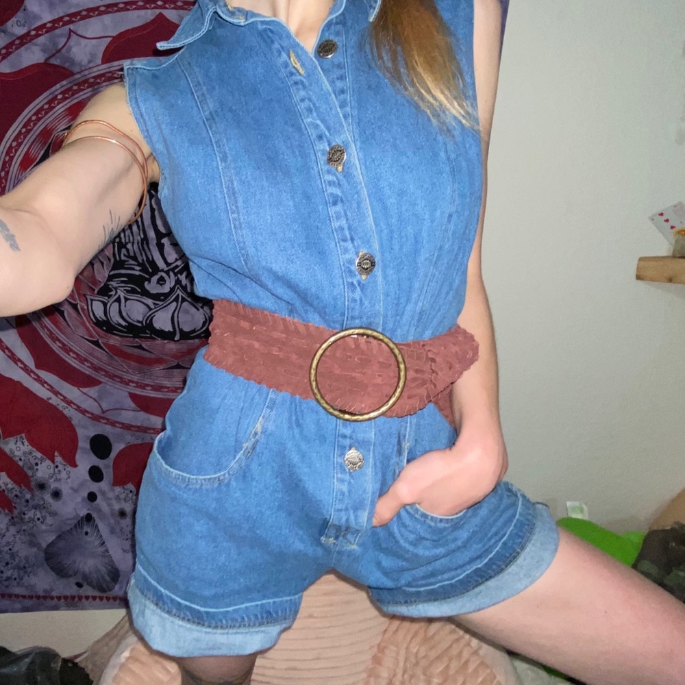 90s Vintage Highway Denim Jean Button Down Romper